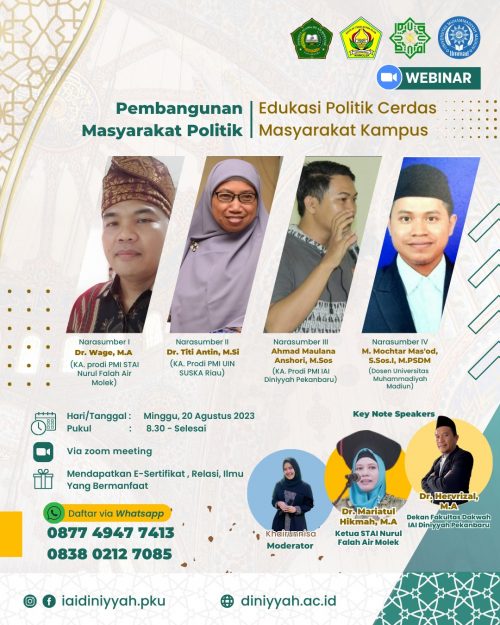 Ummad,  STAI Nurul Falah Air Molek Riau, IAI Diniyyah Pekanbaru, UIN SUSKA Riau Gelar Webinar Nasional Politik Kampus