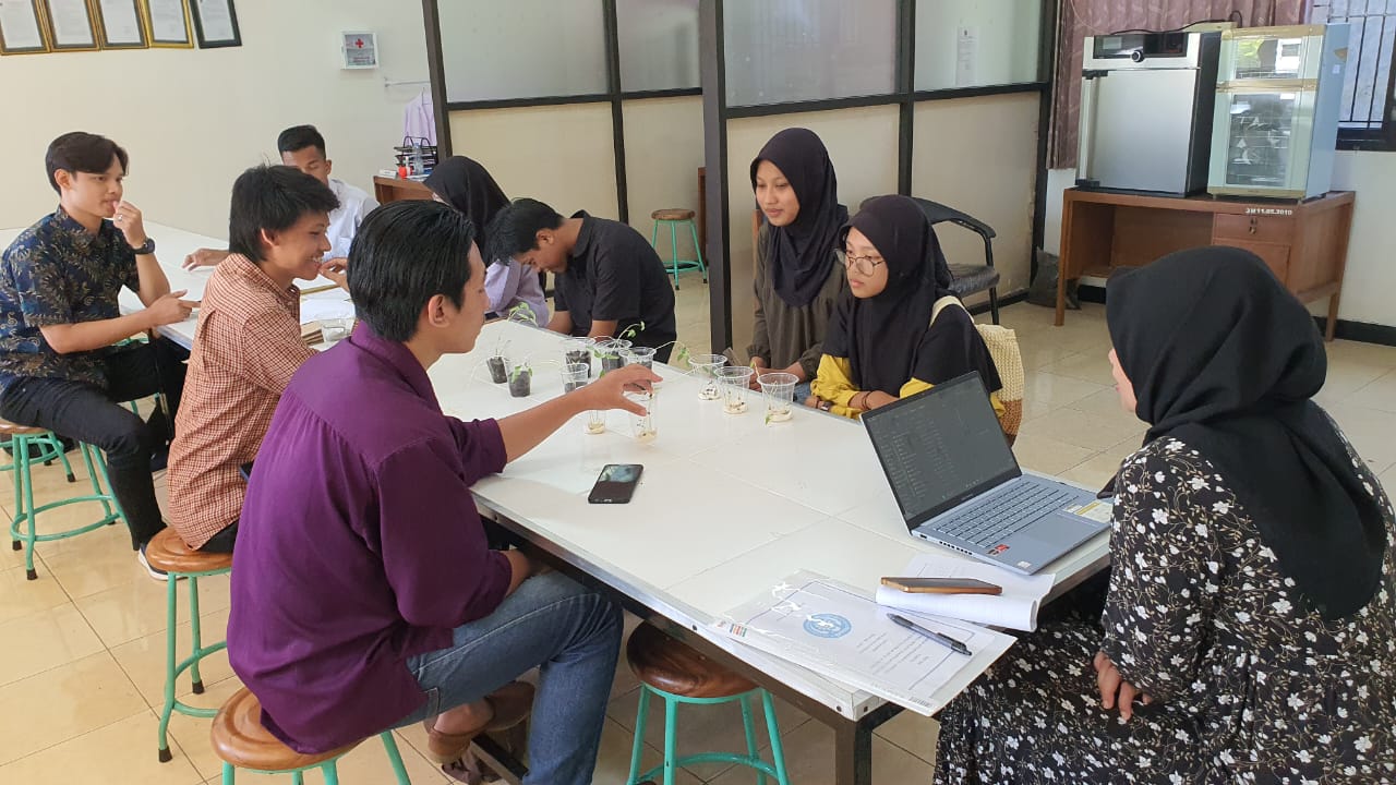 Mahasiswa Semester 1 Biokewirausahaan UMMAD Praktikum Mata Kuliah Fisiologi Tumbuhan. Amati Tingkah Laku Tumbuhan